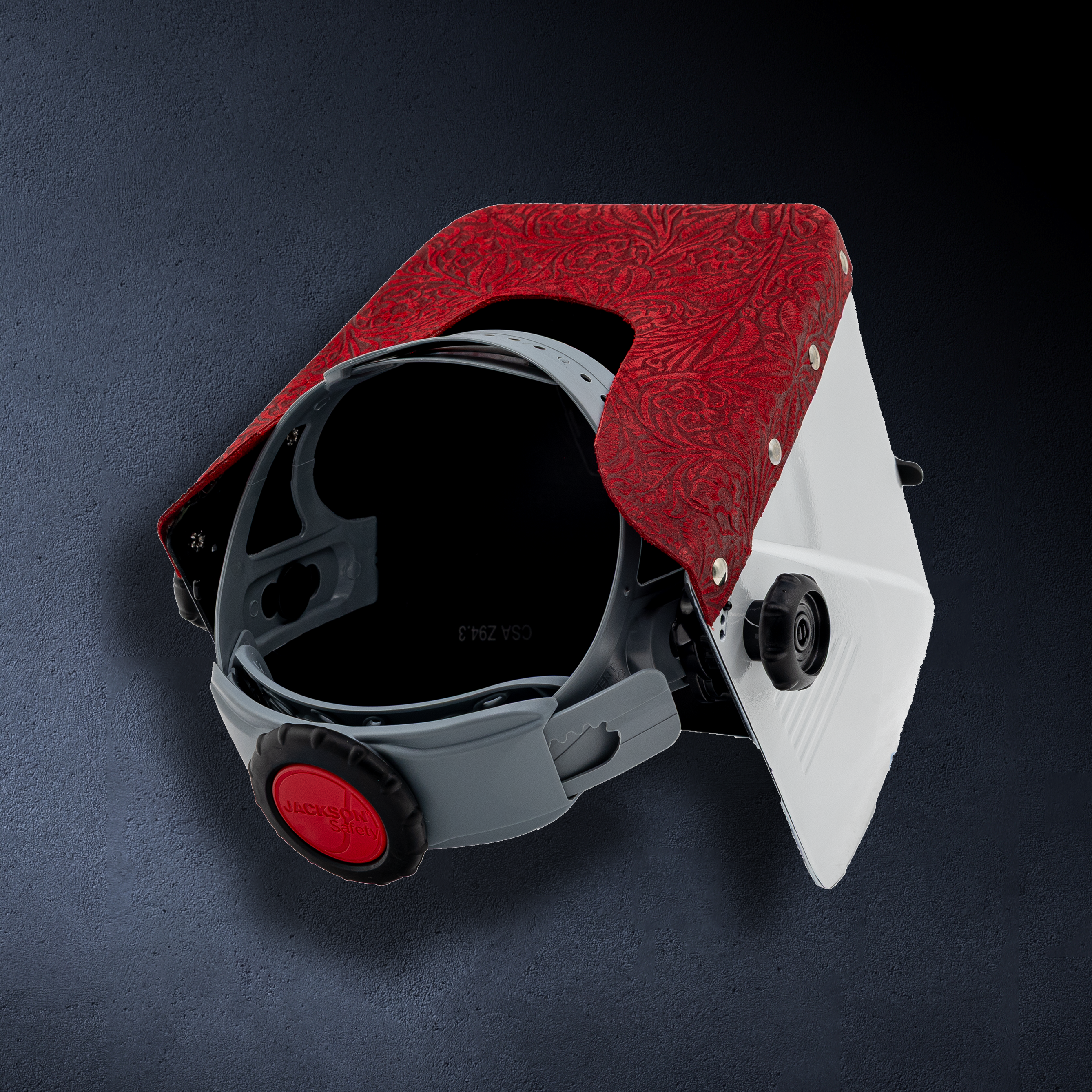 Jackson Safety White HSL-2 Passive Welding Helmet – Lift Front with Outlaw Leather Trim (Red Floral)